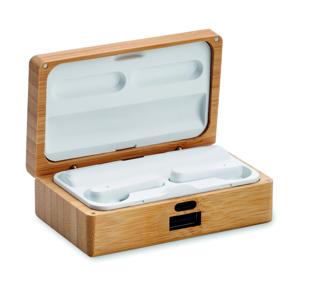 Logotrade promotional merchandise image of: TWS earbuds in bamboo case