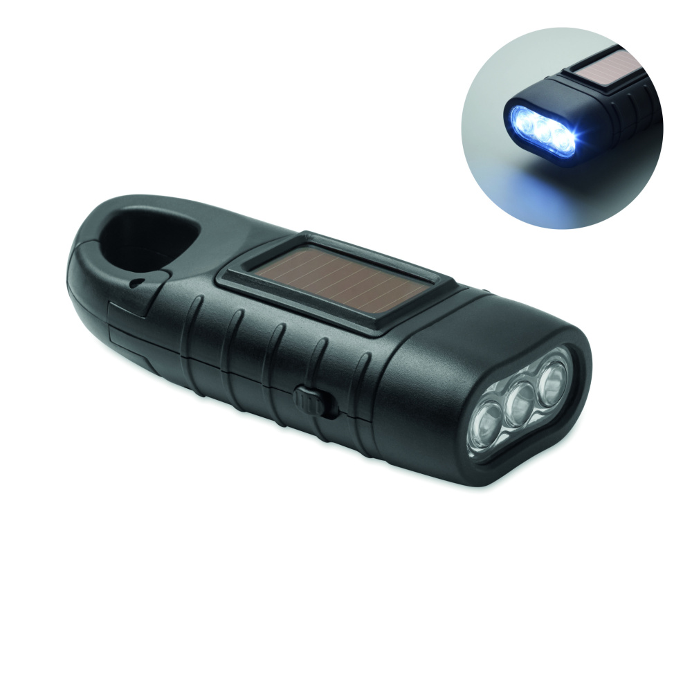 Logo trade promotional gift photo of: Solar torch with dynamo crank