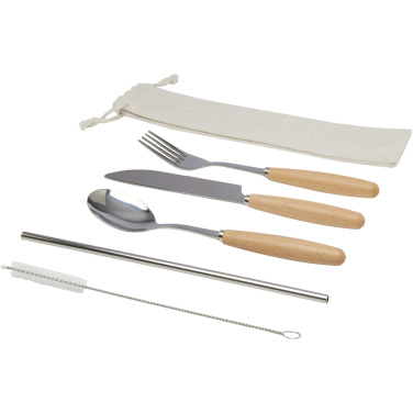 Logotrade advertising product picture of: Root 5-piece stainless steel and beech wood cutlery set