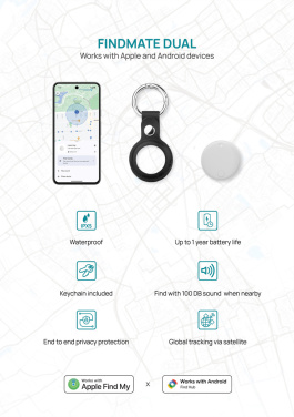 Logo trade promotional product photo of: Findmate Dual RCS recycled plastic item finder IPX 5