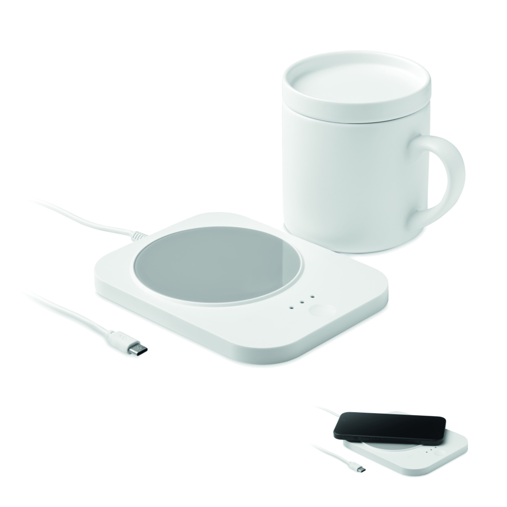 Logo trade promotional merchandise photo of: Wireless charger mug warmer set