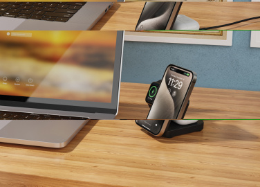 Logotrade promotional product picture of: Urban Vitamin Arcadia RCS rplastic 15W 3in1 magnetic charger