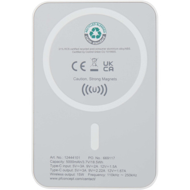 Logo trade promotional merchandise photo of: Acrab 5000 mAh 15W magnetic wireless power bank with 20W PD - made from recycled plastic