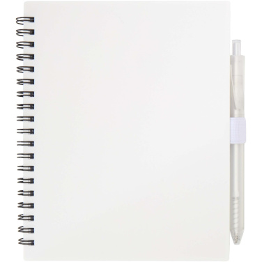 Logotrade promotional merchandise picture of: Niove recycled plastic soft cover notebook and ballpoint pen set (blue ink)