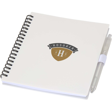Logo trade promotional gifts picture of: Niove recycled plastic soft cover notebook and ballpoint pen set (blue ink)