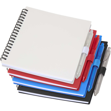 Logo trade business gift photo of: Niove recycled plastic soft cover notebook and ballpoint pen set (blue ink)