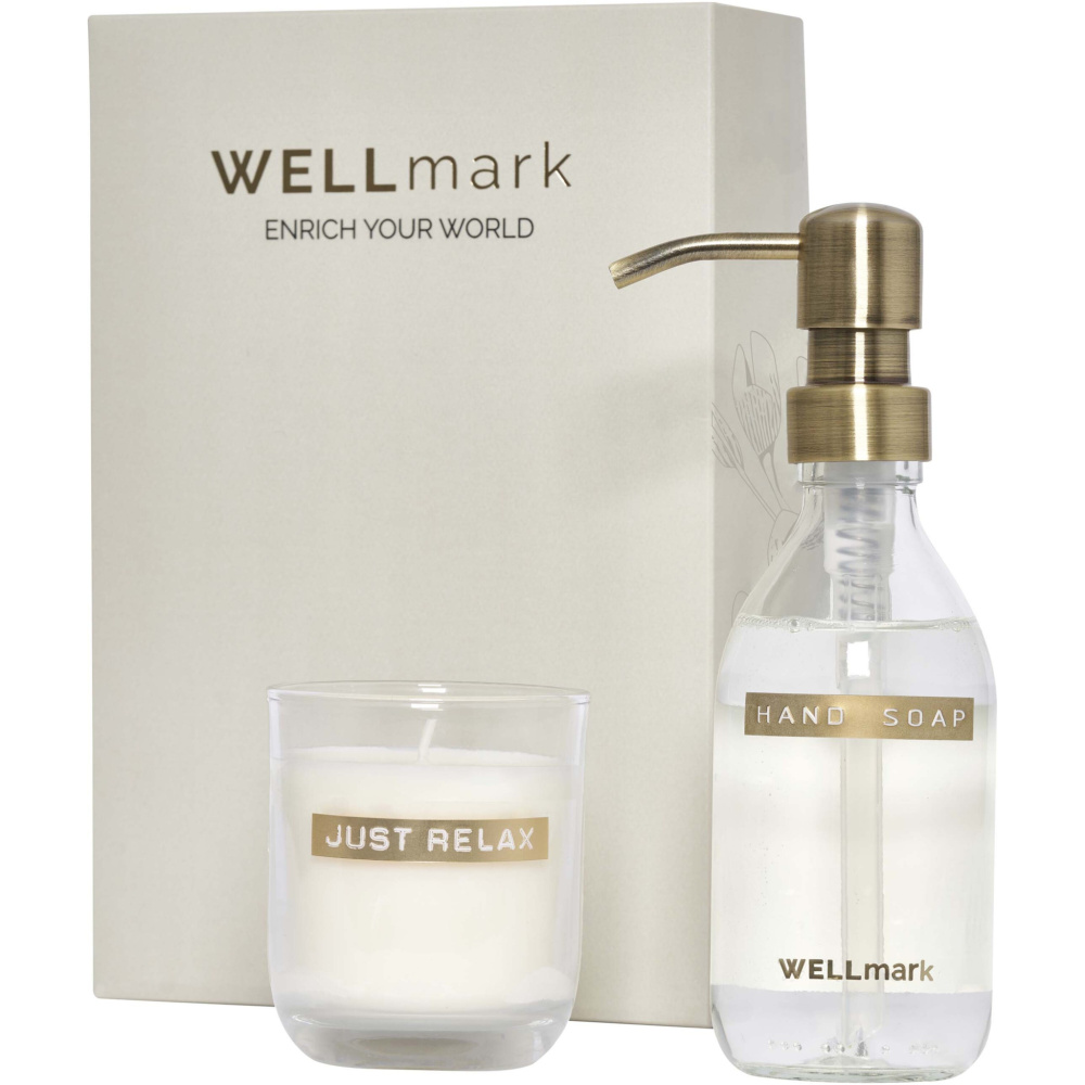 Logo trade promotional item photo of: Wellmark Discovery 250 ml hand soap dispenser and 150 g scented candle set