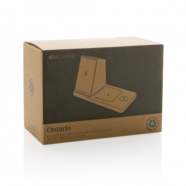 Logo trade reklaamkingituse pilt: Ontario taaskasutatud plastist ja bambusest kolm-ühes juhtmevaba laadija