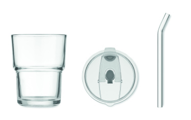 Logotrade meene foto: SIP klaasist joogitops kõrrega 400ml