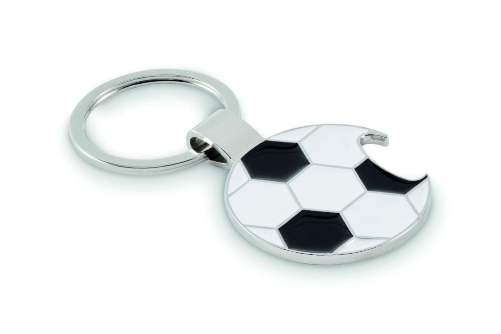 Logotrade reklaamkingi foto: OPEN GOAL jalgpallikujuline võtmehoidja pudeliavajaga