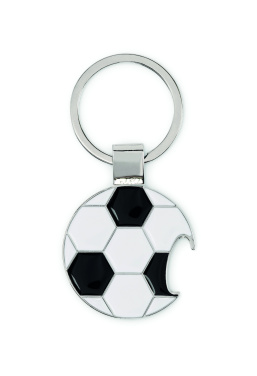 Logotrade reklaamtoote foto: OPEN GOAL jalgpallikujuline võtmehoidja pudeliavajaga
