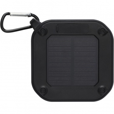 Logo trade mainostuote kuva: Solo 3 W:n IPX5 RCS -kierrätetystä muovista valmistettu, aurinkoenergialla toimiva Bluetooth®-kaiutin jousihaalla 