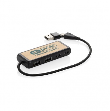 Logo trade mainoslahjat tuotekuva: Link RCS kaksoistulo USB-hub kierrätysmuovia ja bambua