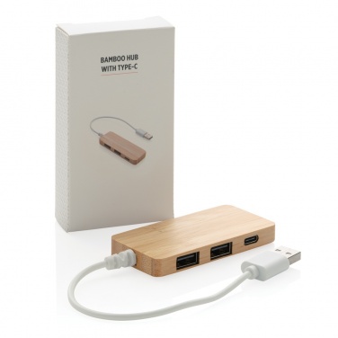 Logo trade mainostuotet tuotekuva: Bambuinen USB tyypin C hub