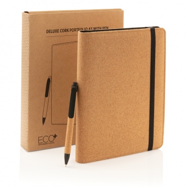 Logotrade mainoslahjat kuva: Deluxe korkki portfolio A5 kynällä