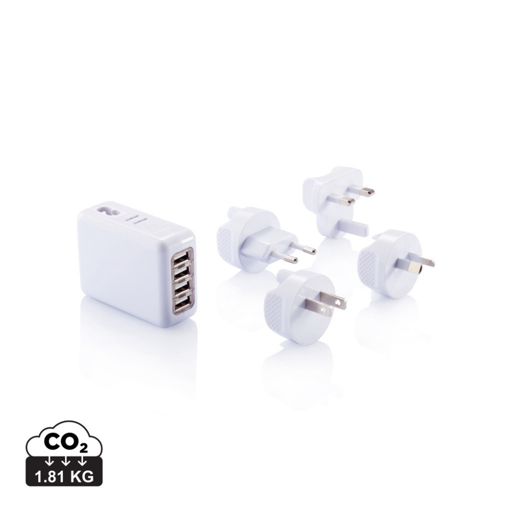 Logo trade mainoslahja ja liikelahja tuotekuva: Matkapistoke 4 USB-portilla