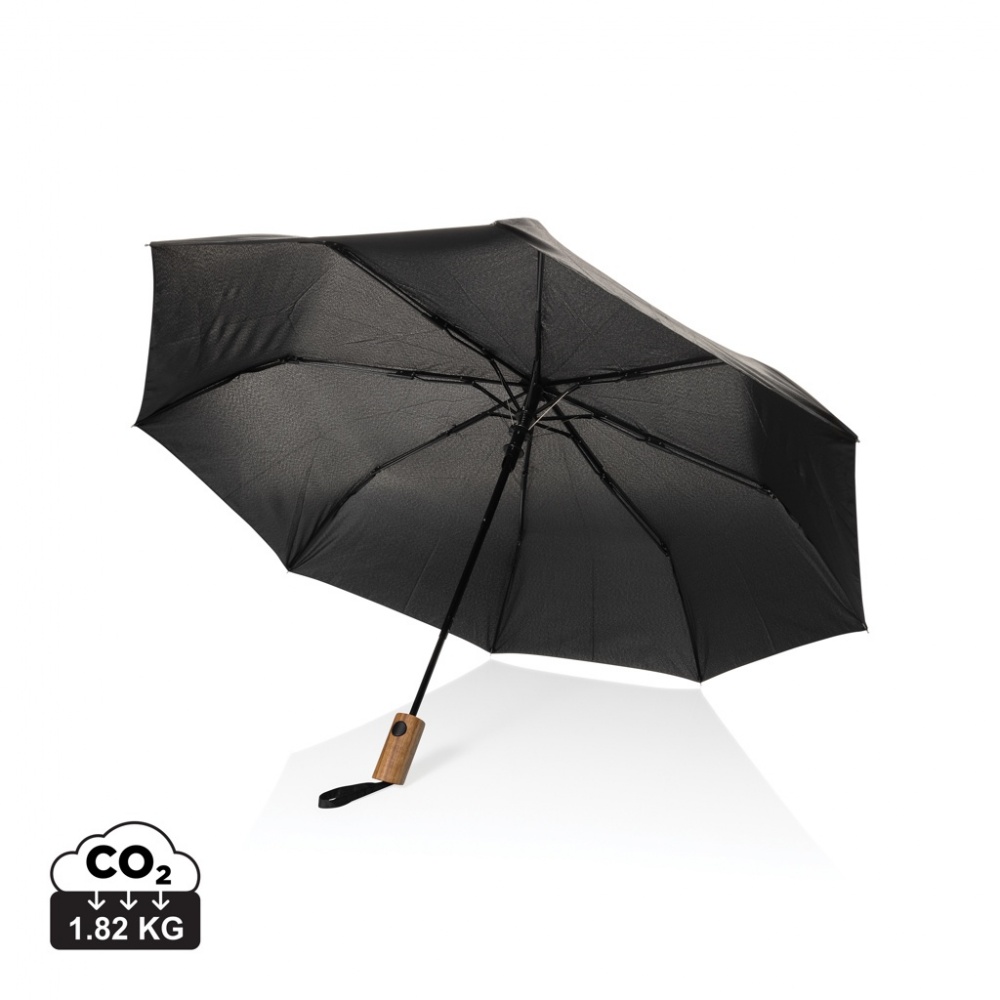 Logotrade mainostuote tuotekuva: Kaycey 21" AWARE™ RPET Akaasiapuinen mini sateenvarjo