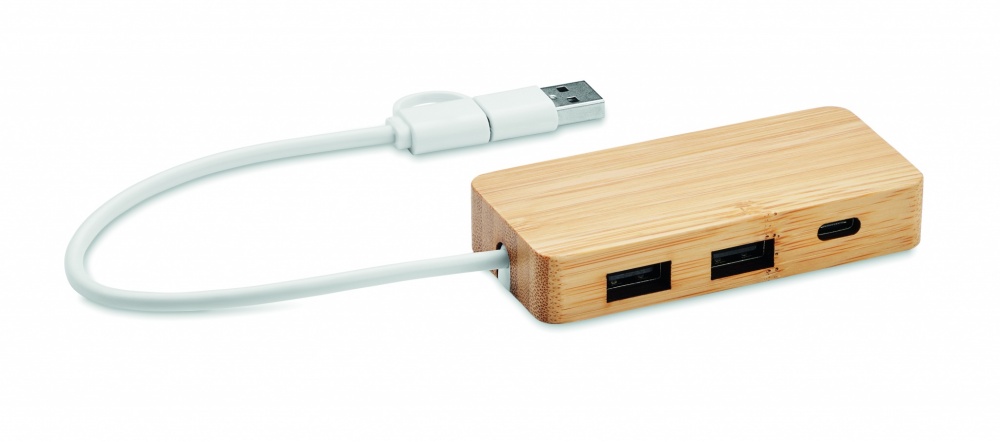 Logo trade mainoslahja kuva: 3 portin USB-keskitin bambua