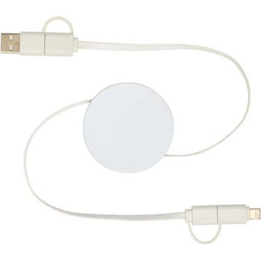 Logo trade mainoslahja ja liikelahja tuotekuva: Citala kierrätysmuovinen 40 W:n ja 90 cm:n sisäänvedettävä datasynkronoiva 5-in-1-pikalatauskaapeli