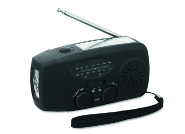Logo trade mainoslahja ja liikelahja tuotekuva: Radio SOS LED-taskulampulla