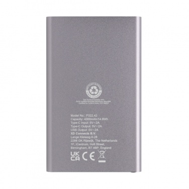 Logotrade reklaminiai produktai nuotrauka: RCS perdirbto plastiko/aliuminio 4000 mah maitinimo blokas su C tipu
