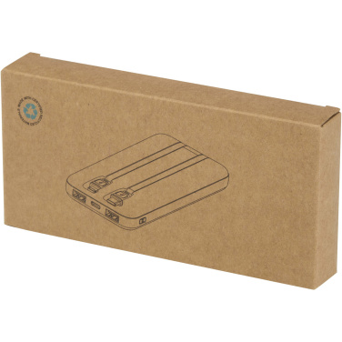 Logotrade reklaminiai produktai nuotrauka: „Adhil“ 10 000 mAh 10 W perdirbto plastiko išorinė baterija su 2 integruotais laidais