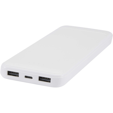 Logotrade dovana nuotrauka: „Adhil“ 10 000 mAh 10 W perdirbto plastiko išorinė baterija su 2 integruotais laidais