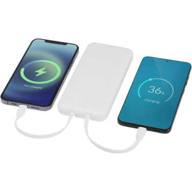 Logotrade dovana nuotrauka: „Adhil“ 10 000 mAh 10 W perdirbto plastiko išorinė baterija su 2 integruotais laidais