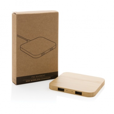 Logotrade biznesa dāvanas foto: Bambusa 10W bezvadu lādētājs ar USB