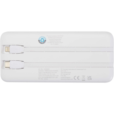 Logotrade logo dāvanas foto: Adhil 10.000 mAh 10W pārstrādātas plastmasas pārnēsājamais akumulators ar 2 iebūvētiem kabeļiem