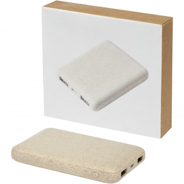 Logotrade reklamprodukter bild: Asama 5000 mAh trådlös powerbank i halm