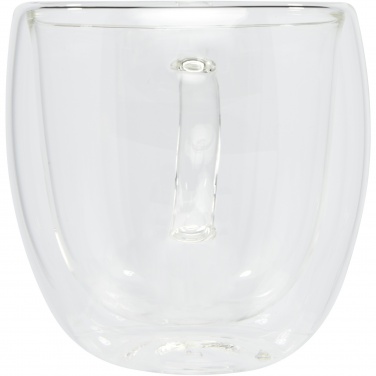 Logotrade profilprodukter bild: Manti två stycken 250 ml glaskopp med dubbelvägg och underlägg av bambu 