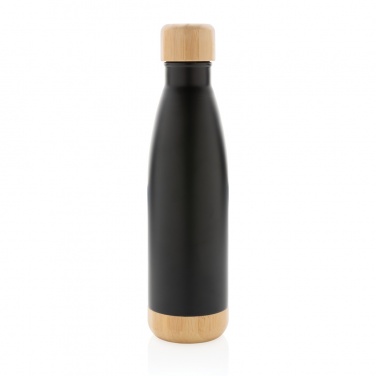 Logotrade kampanjprodukter bild: Vakuum stainless steel flaska med kork och botten i bambu