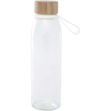 Logotrade profilreklam bild: Porto 500 ml vattenflaska av glas med silikonhandtag och bambulock