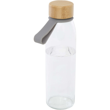 Logotrade reklamprodukter bild: Porto 500 ml vattenflaska av glas med silikonhandtag och bambulock