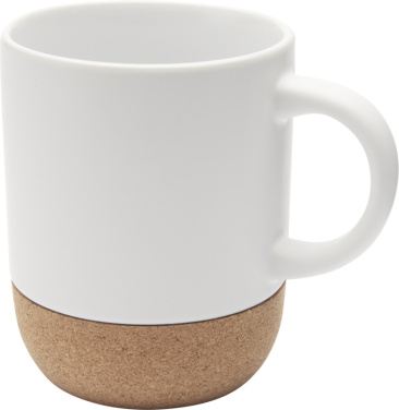 Logotrade profilprodukter bild: Billie 300 ml keramikmugg med korkdetaljer och matt finish
