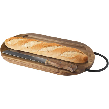 Logotrade profilprodukter bild: Prestige skärbräda av akaciaträ, med brödkniv