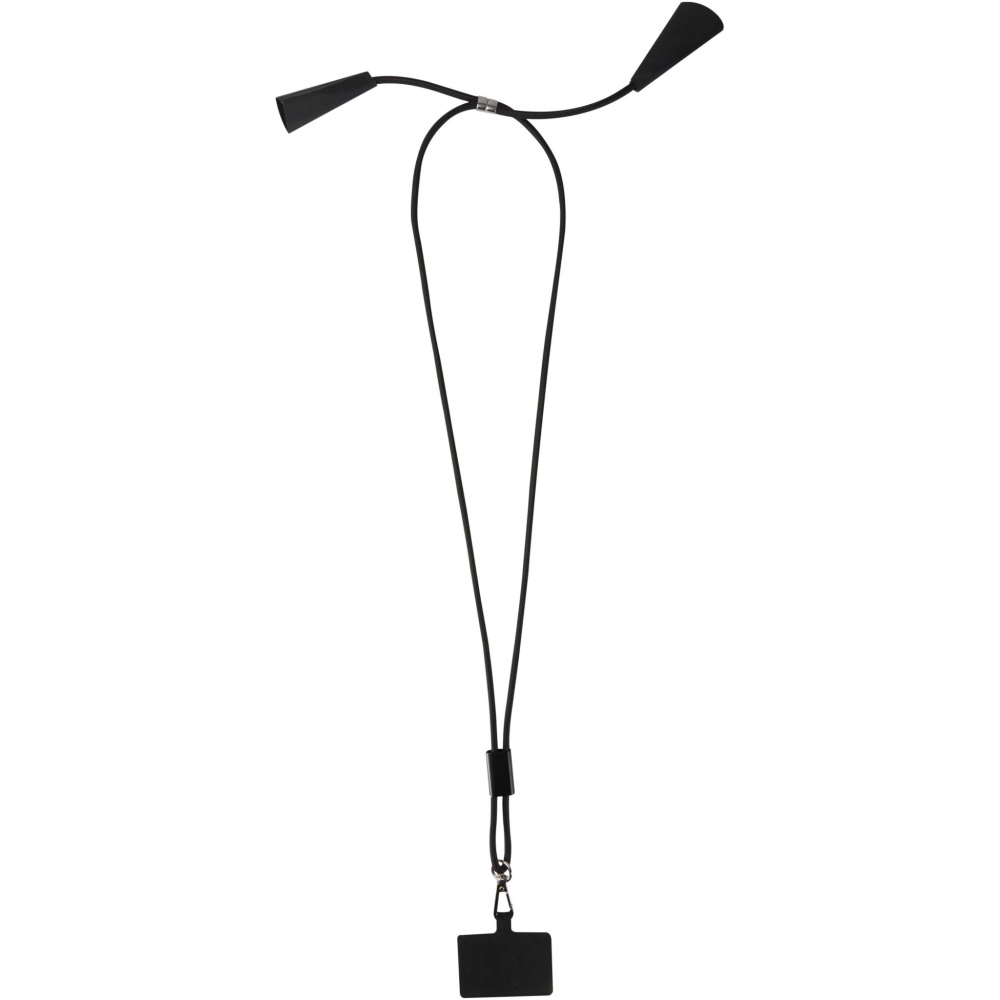 Logotrade reklamprodukter bild: Funi nyckelband för smartphone av återvunnen plast med inbyggd datasynkroniseringskabel och 100 W snabbladdande 5-i-1-kabel