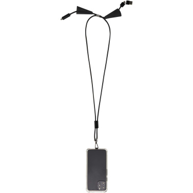 Logotrade profilprodukter bild: Funi nyckelband för smartphone av återvunnen plast med inbyggd datasynkroniseringskabel och 100 W snabbladdande 5-i-1-kabel
