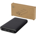 Adhil 10 000 mAh 10 W powerbank av återvunnen plast med två inbyggda kablar, Helsvart