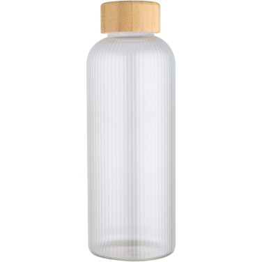 Logotrade profilreklam bild: Mirage 650 ml enkelväggig flaska i borosilikatglas med lock i bambu