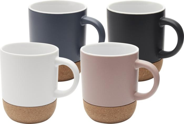 Logotrade presentreklam bild: Billie 300 ml keramikmugg med korkdetaljer och matt finish